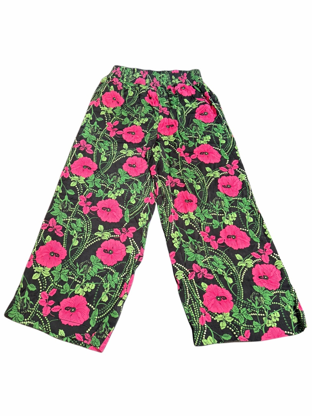 Maeve Black Wide-Leg Pants with Pink & Green Floral Print
